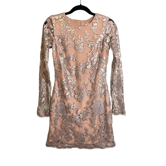 Dress The Population Women's Lace Floral Sequin Long Sleeve Formal Dress Size XS - Picture 3 of 15